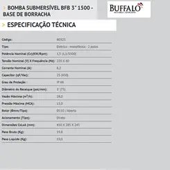 Bomba Submersível Drenagem Buffalo BFBB 2" 1,5CV 220V Mono