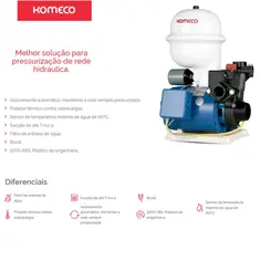Pressurizador Pressostato Komeco TP-825 G3 0,50CV 220V Mono Até 3 banheiros
