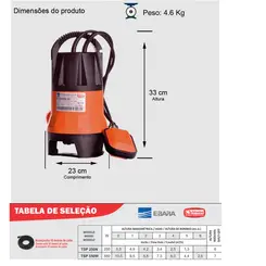 Bomba Submersível Drenagem Thebe TSP-550W 550W 127V Mono
