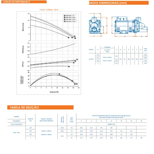 Bomba Hidromassagem Dancor HAD-W7C 1,0CV 110/220V Monofásica