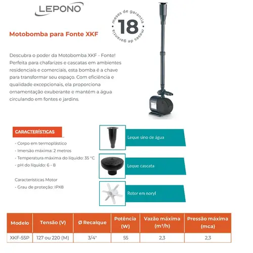 Bomba Submersa fonte XKF-55P 55W 220V Monofásico