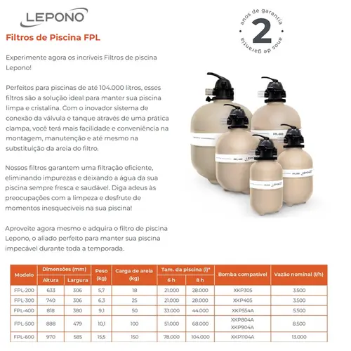 Filtro Sem Bomba Lepono FPL200