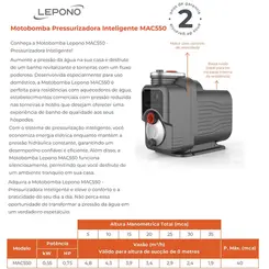 Lepono Mac550 0,75hp 220V Monofásico Até 4 Banheiros