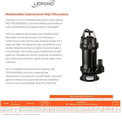 Bomba Trituradora Lepono WQ12-10-1.1 1,5CV 220V Monofásica