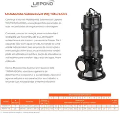 Bomba Trituradora Lepono WQ25-15-2.2 3,0CV 220V Trifásica