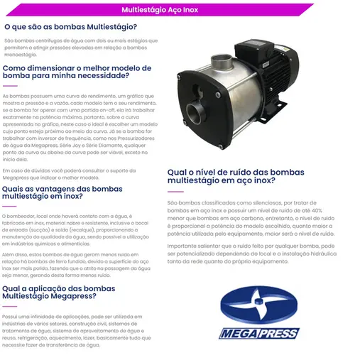 Bomba Multiestágio Megapress CMI 4-3 1,4CV 220V Trifásica