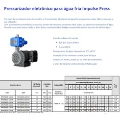 Pressurizador Pressostato Syllent RP42M100 1,0CV 110V Mono Até 3 banheiros