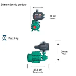 Pressurizador Pressostato Thebe TP-60 0,50CV 220V Mono Até 1 banheiro