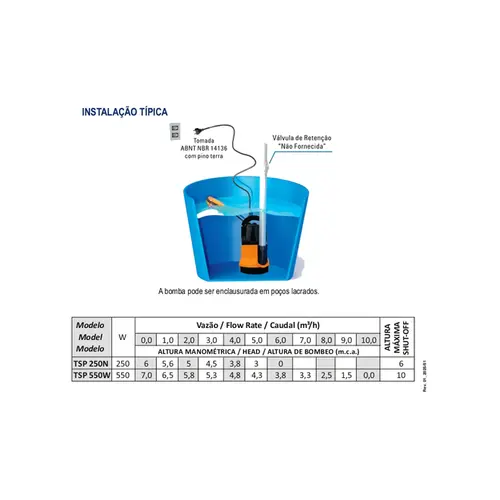 Bomba Submersível Drenagem Thebe TSP-550W 550W 220V Mono
