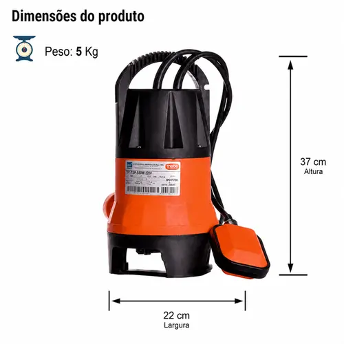 Bomba Submersível Drenagem Thebe TSP-550W 550W 220V Mono