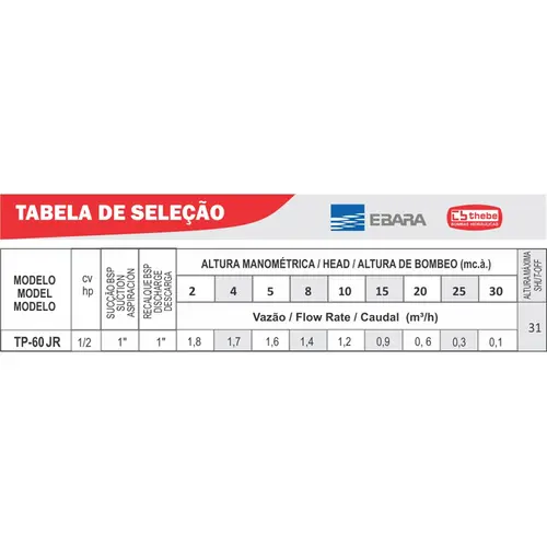 Bomba Periférica Thebe TP-60 0,50CV 220V Monofásica