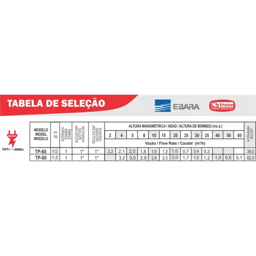 Bomba Periférica Thebe TP-80 1,0CV 127/220V Monofásica