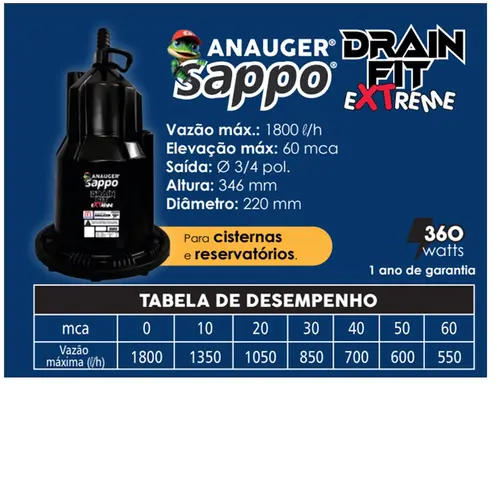 Bomba Anauger SAPPO DRAINFIT Extreme 360W 220V Monofásica