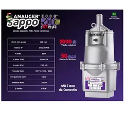 Bomba Submersa Anauger ECCO 500 SLIM 300W 220V Monofásica