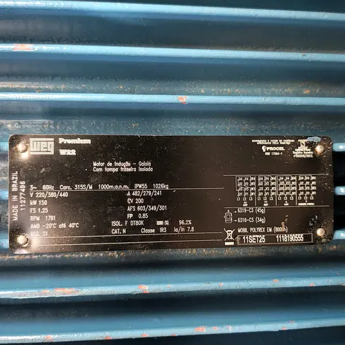 Motor Elétrico Trifásico WEG 200CV 4 Polos 315S/M WFF2 B3D IP55 – 220/380/440V