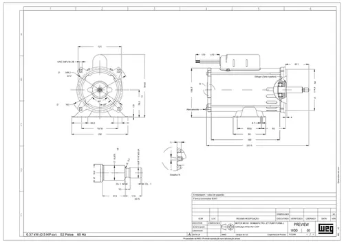Motor Elétrico Jet Pump WEG Para Bomba 0,50CV 110/220V Mono