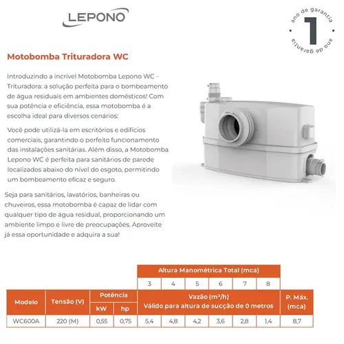 Lepono WC600A 0,75CV 220V Monofásico