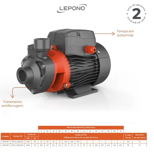 Bomba Periférica Lepono APm75 1,0CV 220V Monofásica