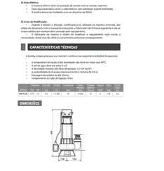 Bomba Submersível Drenagem Rowa RW 800 1,0CV 220V Monofásica