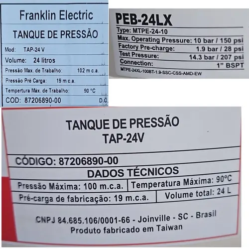 Tanque de Expansão Vertical Schneider TAP-24V 24 Litros