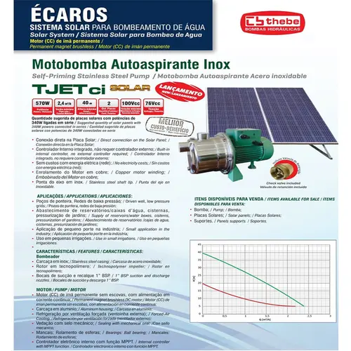 Bomba Inox Thebe TJET CI 570W 76V Solar